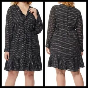 Rebel Wilson X Angels‎ Size 0X Black Long Sleeve Polka Dot Ruffle Hem Dress